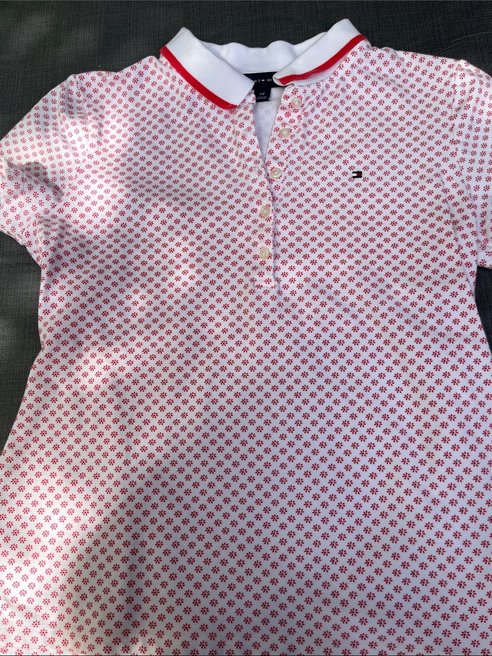 Tommy Hilfiger White Polo Top with Red Micro Floral Print